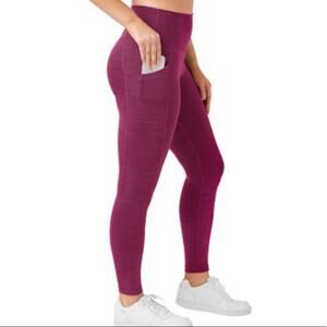 High rise Ribbed Ankle Leggings Heather burgundy wine workout gym comfy Sz S